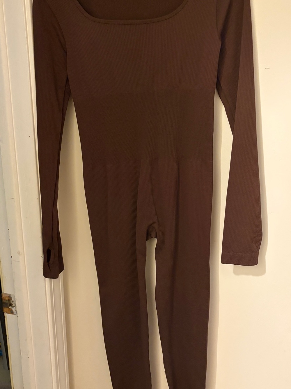 Women Brown Ribbed Long Sleeve One-Piece bodysuit